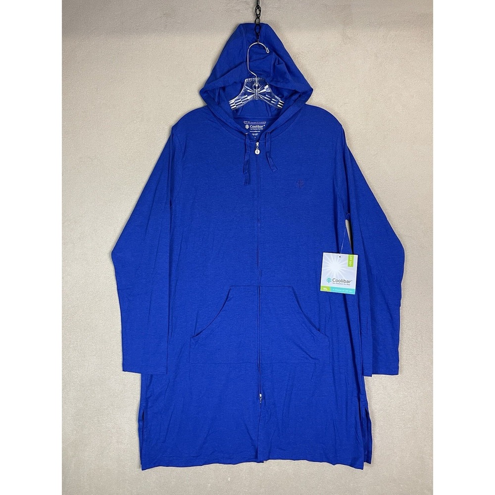 Coolibar‎ Hoodie Womens Large Blue Cabana Sailor UPF 50+ Hoodie Full Zip NWT
